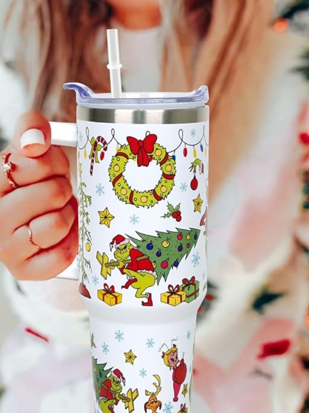 40 oz Christmas Tumbler with Handle Gifts for Girls Daughter Women, Christmas St